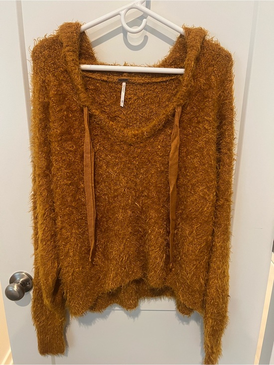 Free People Tops - Free People Light As A Feather Shaggy Hooded Pullover in Rusty Brown